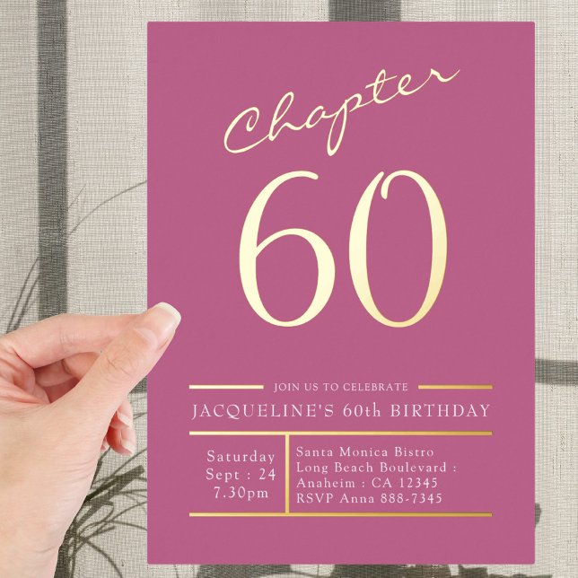 Invitation En Aluminium 60 Rose 60e Anniversaire de fête Or (Créateur téléchargé)
