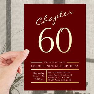 Invitation En Aluminium 60 Rouge Fête d'anniversaire 60 ans Or
