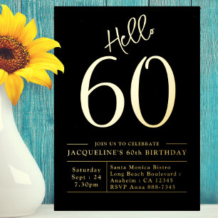 Invitation En Aluminium 60e anniversaire Bonjour 60 Black Gold