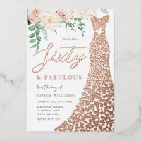 60e anniversaire de fête Real Rose Gold Foil Invit
