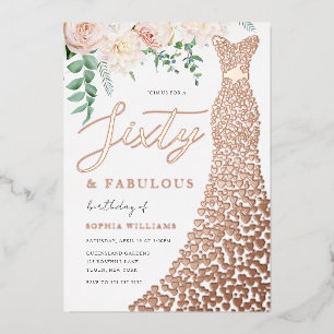 Invitation En Aluminium 60e anniversaire de fête Real Rose Gold Foil Invit
