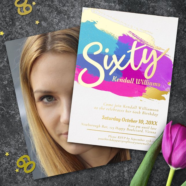Invitation En Aluminium 60e anniversaire fête d'or photo brillant art abst (Créateur téléchargé)