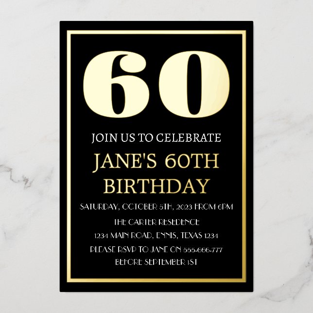 Invitation En Aluminium 60e anniversaire moderne Black Gold Foil QR Code (Recto)