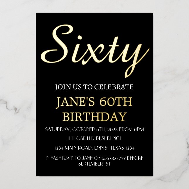 Invitation En Aluminium 60e anniversaire moderne Black Gold Foil QR Code (Recto)