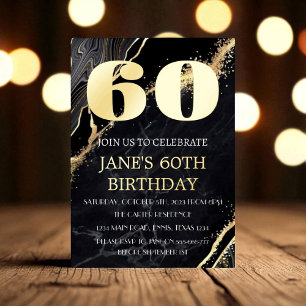 Invitation En Aluminium 60e anniversaire moderne Black Gold Foil QR Code