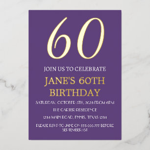 Invitation En Aluminium 60e anniversaire moderne Purple Gold Foil QR Code