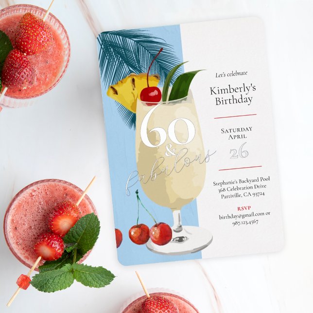 Invitation En Aluminium 60e anniversaire Summer Blue Cocktail Party (Créateur téléchargé)