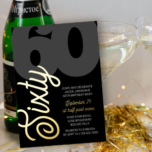 Invitation En Aluminium 60e anniversaire surdimensionné 60 Script Black Go