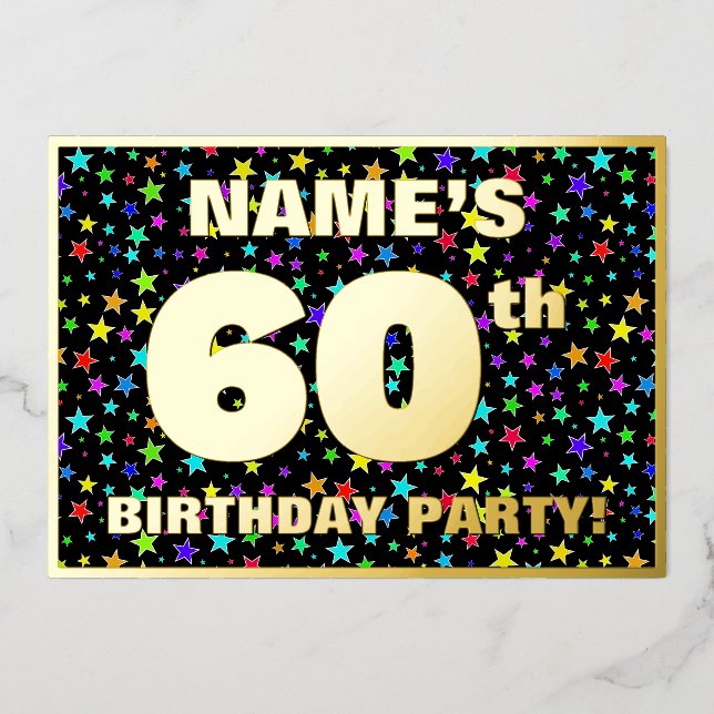 Invitation En Aluminium 60e fête d'anniversaire — Amusant, Colorful Stars  (Recto)