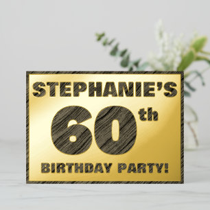 Invitation En Aluminium 60e fête d'anniversaire — Gras, Faux Wood Grain Te