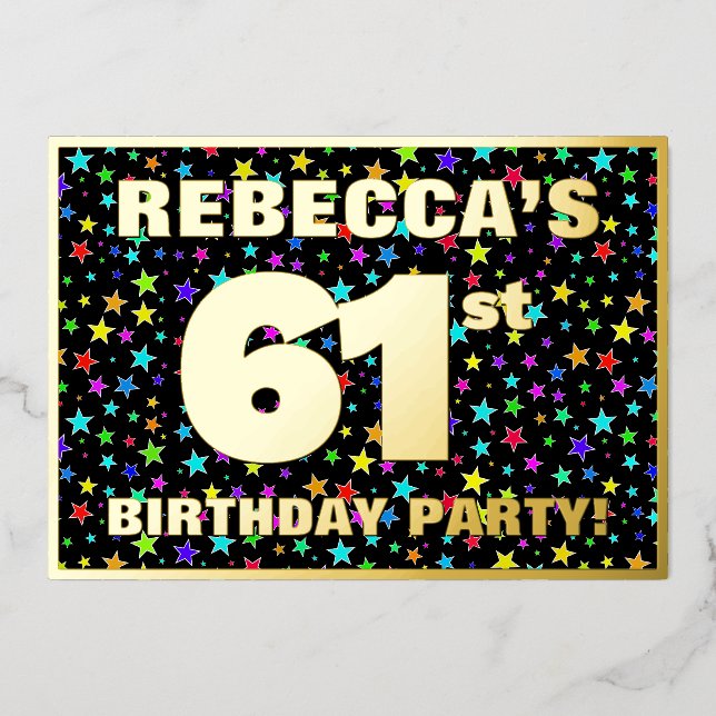 Invitation En Aluminium 61e fête d'anniversaire — Amusant, Colorful Stars  (Recto)
