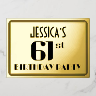 Invitation En Aluminium 61e fête d'anniversaire : Art Déco Look "61" et no