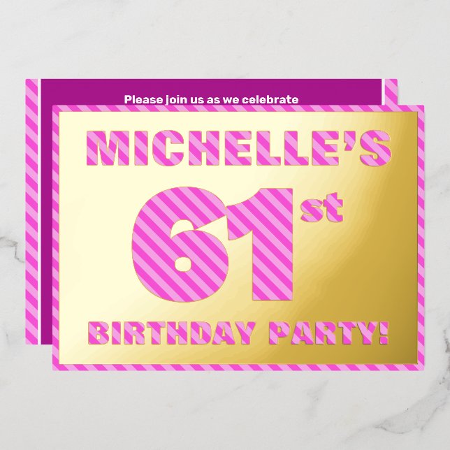 Invitation En Aluminium 61e fête d'anniversaire — Audacieux, amusant, rose (Recto/Verso)