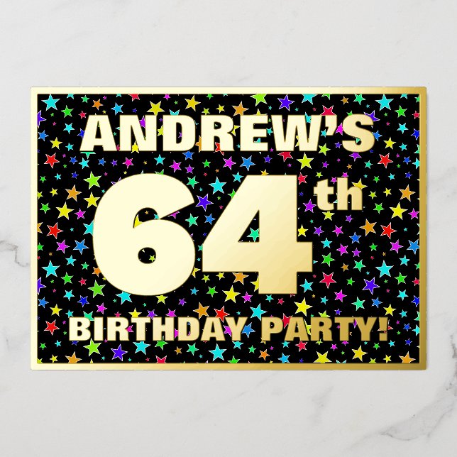 Invitation En Aluminium 64e fête d'anniversaire — Amusant, Colorful Stars  (Recto)