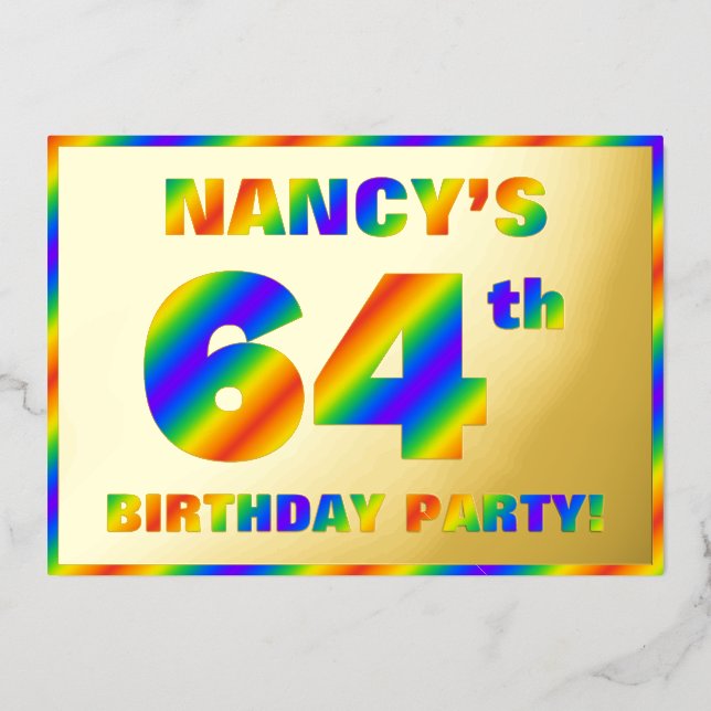 Invitation En Aluminium 64e fête d'anniversaire — Amusant, Rainbow Spectru (Recto)