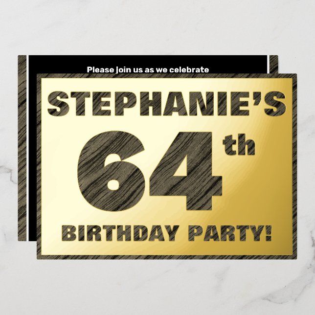 Invitation En Aluminium 64e fête d'anniversaire — Bold, Faux Wood Grain Te (Recto/Verso)