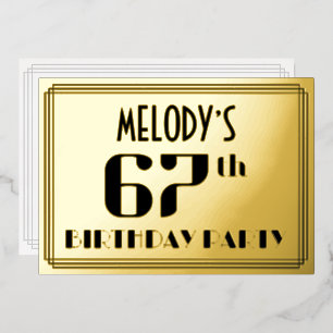 Invitation En Aluminium 67e fête d'anniversaire : Art Déco Look "67" et no