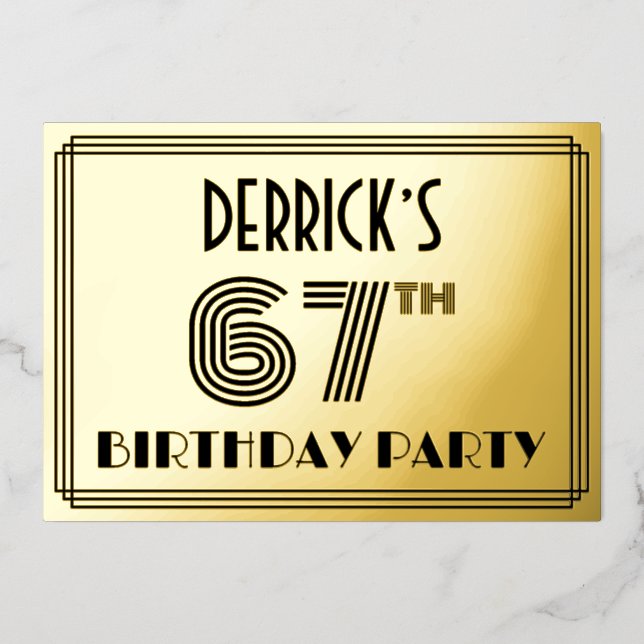 Invitation En Aluminium 67e fête d'anniversaire — Art Déco Style "67" & No (Recto)