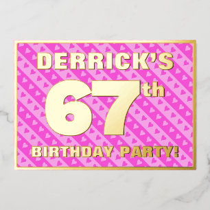 Invitation En Aluminium 67e fête d'anniversaire — Coeurs et rayures roses 
