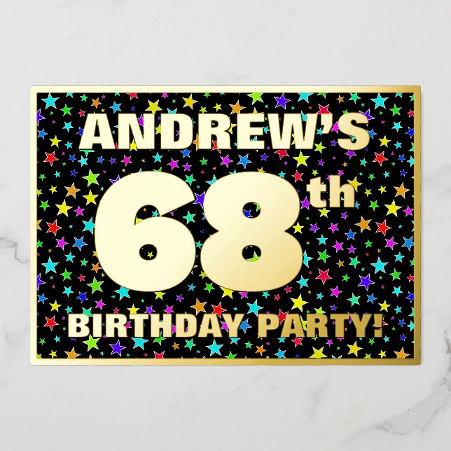 Invitation En Aluminium 68e fête d'anniversaire — Amusant, Colorful Stars  (Recto)