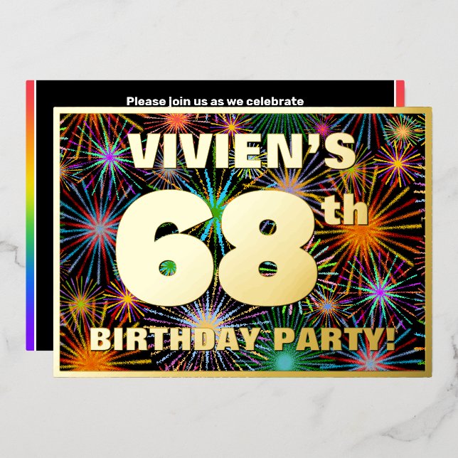 Invitation En Aluminium 68e fête d'anniversaire — Amusant, Feu d'artifice  (Recto/Verso)