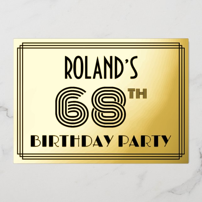 Invitation En Aluminium 68e fête d'anniversaire — Art Déco Style "68" & No (Recto)