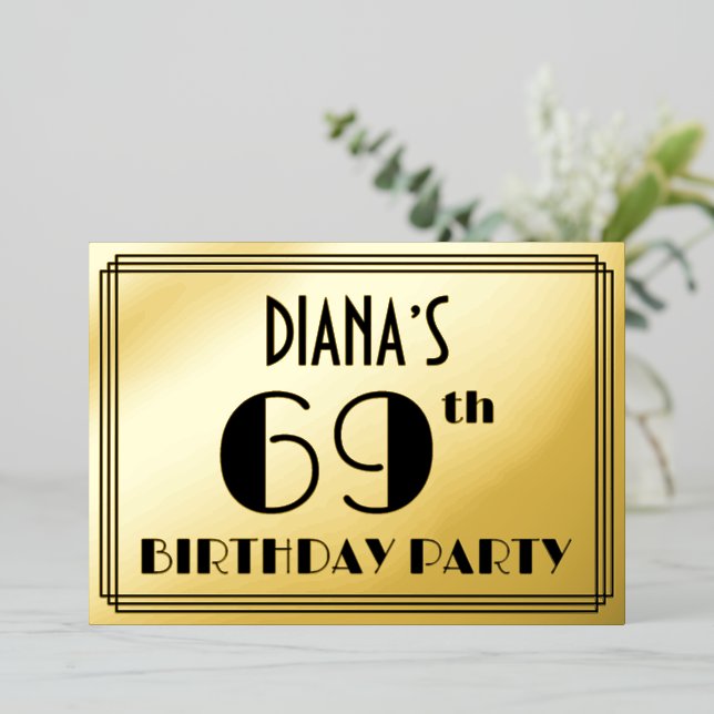 Invitation En Aluminium 69e fête d'anniversaire — Art Déco Look "69" + Nom (Debout devant)