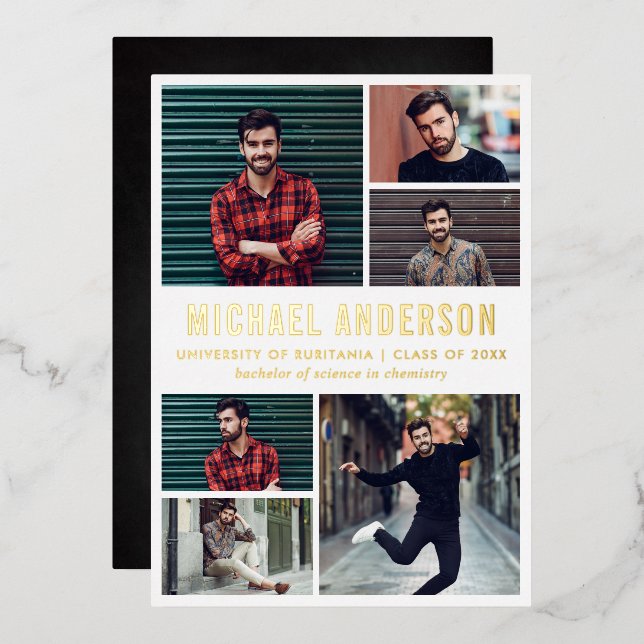 Invitation En Aluminium 6 Photo Chalkboard Graduation Party (Recto/Verso)