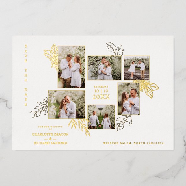 Invitation En Aluminium 6 Photos Collage Wedding Botanical Branches Frame (Recto)