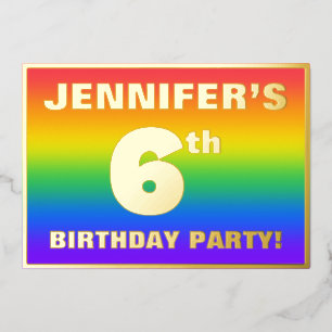 Invitation En Aluminium 6e fête d'anniversaire : Amusant, Motif arc-en-cie