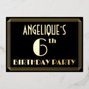 Invitation En Aluminium 6e fête d'anniversaire : Art Déco Look "6", avec n