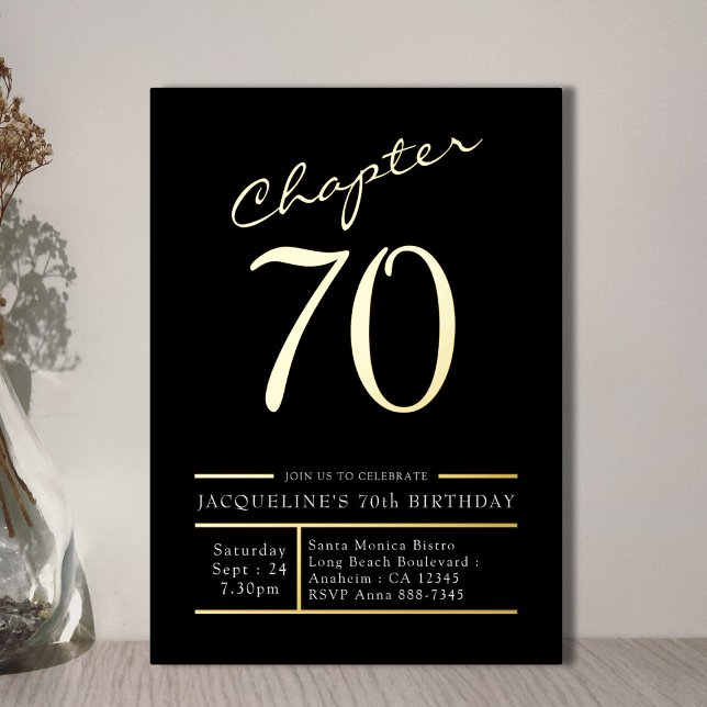 Invitation En Aluminium 70 Black 70th Birthday Party Gold (Créateur téléchargé)