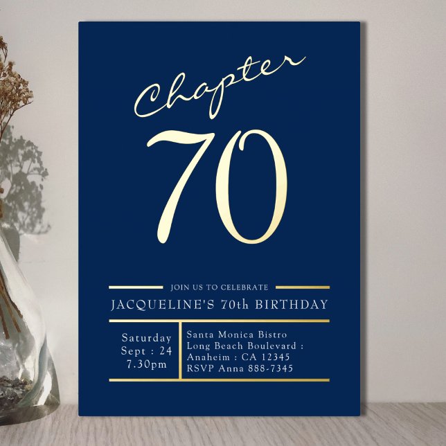 Invitation En Aluminium 70 Blue 70th Birthday Party Gold (Créateur téléchargé)