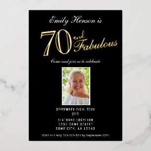 Invitation En Aluminium 70 et Fabulous Black 70th Birthday Gold