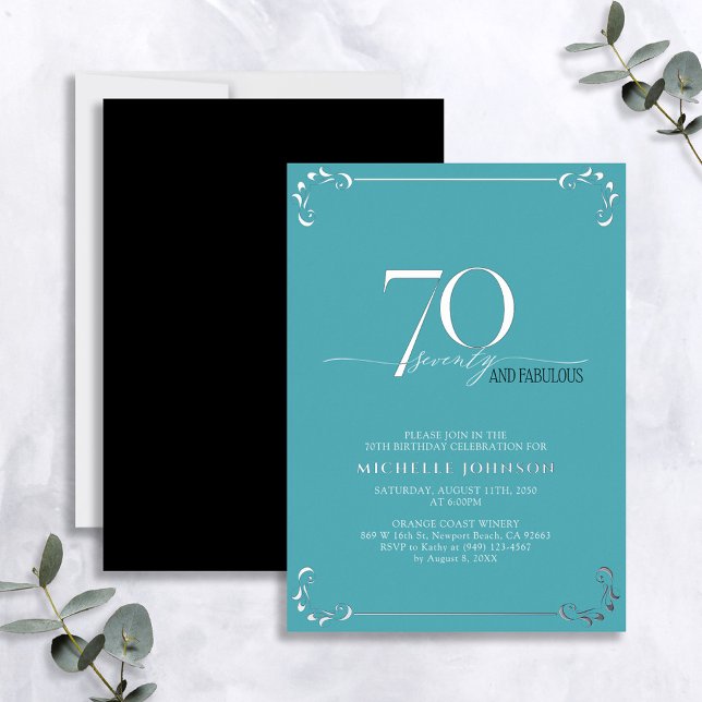 Invitation En Aluminium 70 & Fabuleux Anniversaire Turquoise & Argent (Créateur téléchargé)