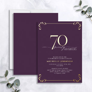 Invitation En Aluminium 70 & Fabuleux Purple & Gold Calligraphy Anniversai