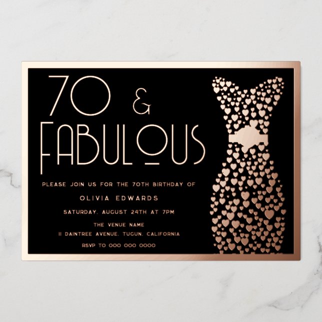 Invitation En Aluminium 70 & Fabulous! Rose Gold & Black 70th Birthday  (Recto)