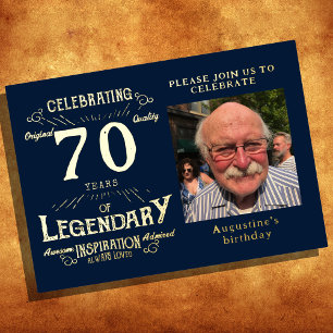 Invitation En Aluminium 70e anniversaire bleu Vintage or