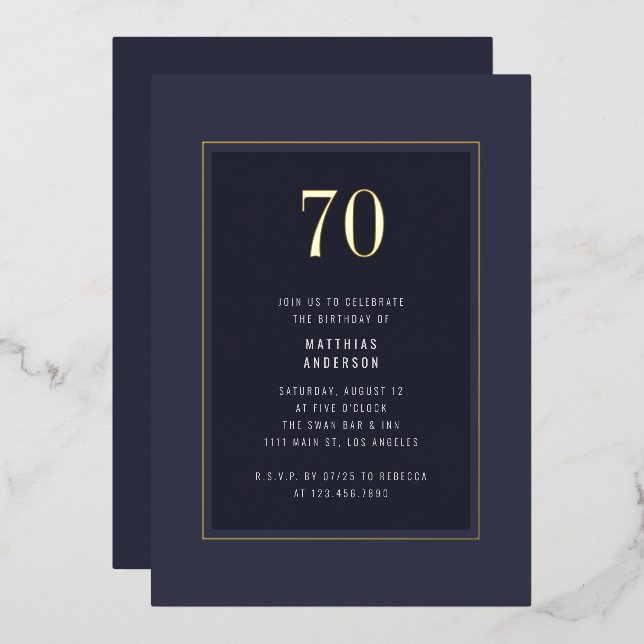 Invitation En Aluminium 70e anniversaire Minimal Elegant Dark Gold Frame (Recto/Verso)