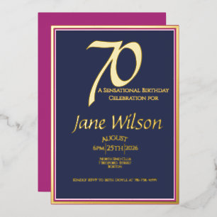 Invitation En Aluminium 70e Anniversaire Moderne Élégant Rose Navy