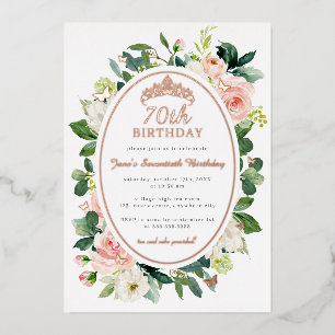 Invitation En Aluminium 70e anniversaire Rose Gold Pink Butterfly Floral