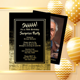 Invitation En Aluminium 70e anniversaire surprise Photo sur le dos Black &
