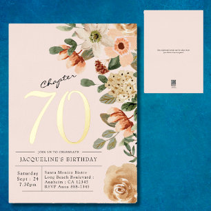 Invitation En Aluminium 70e anniversaire Vintage Floral Gold