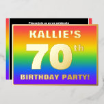 Invitation En Aluminium 70e Birthday Party : Fun, Colorful Rainbow Pattern<br><div class="desc">The front of this exciting seventieth birthday celebration foil invite card design feobjets au editable name, a large number "70th", the message "BIRTHDAY PARTY!", and a border. The background of the front has a fun, multicolored, rainbow spectrum inspigradient. The back feobjets personalized details about the event, such the date, time,...</div>