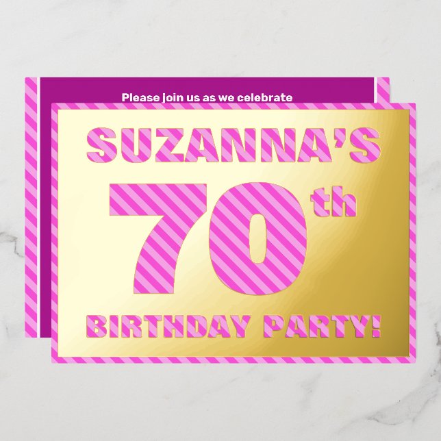 Invitation En Aluminium 70e fête d'anniversaire — Gras, amusant, rose rayu (Recto/Verso)