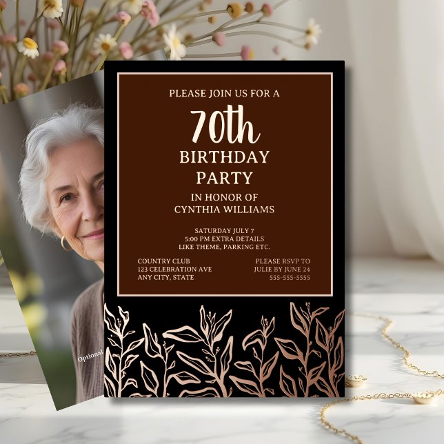 Invitation En Aluminium 70e fête d'anniversaire sur mesure Botanical Eléga (Créateur téléchargé)