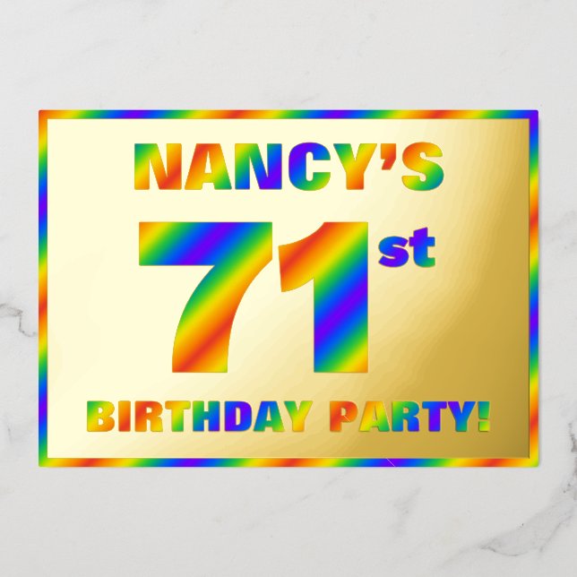 Invitation En Aluminium 71e fête d'anniversaire — Amusant, Rainbow Spectru (Recto)
