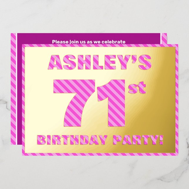 Invitation En Aluminium 71e fête d'anniversaire — Audacieux, amusant, rose (Recto/Verso)