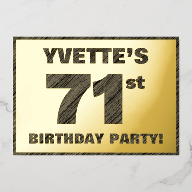 Invitation En Aluminium 71e fête d'anniversaire — Bold, Faux Wood Grain Te (Recto)