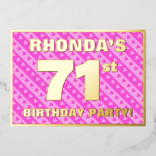 Invitation En Aluminium 71e fête d'anniversaire — Coeurs et rayures roses 